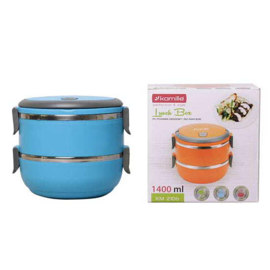 Ланч бокс двойной 1400 мл. круглый Kamille КМ-2106 (пластик, нержавеющая сталь)