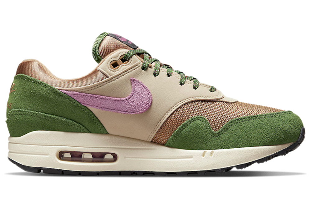 Nike Air Max 1 retro sports leather fabric anti-fur non-slip wear-resistant lightweight wrapping low-cut casual running shoes for men and women the same brown and green