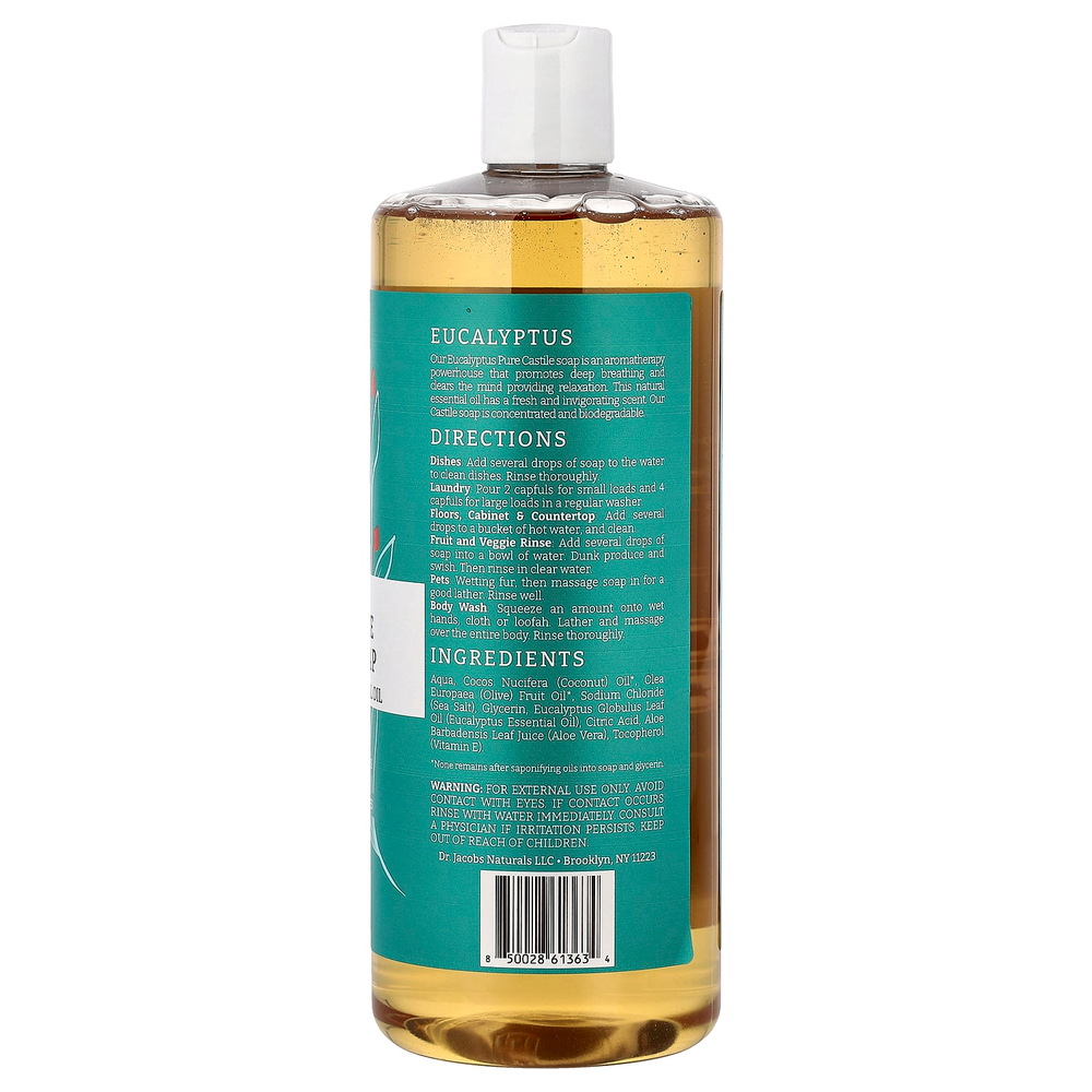 Dr. Jacobs Naturals, Чистое кастильское универсальное мыло на растительной основе с эфирным маслом эвкалипта, 946 мл (32 унции)