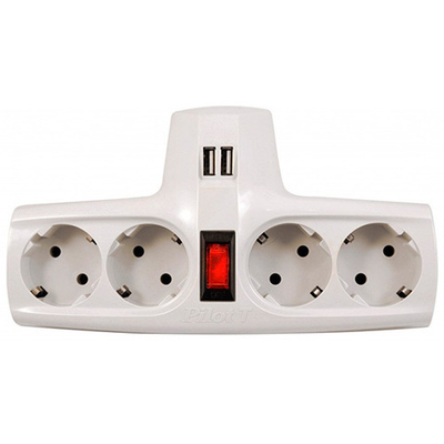 Разветвитель Pilot T USB, 4 розетки (евро с заземлением), 2*USB