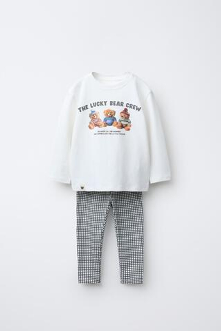ZARA ПИЖАМА С МИШКАМИ И КЛЕТЧАТЫМ УЗОРОМ, ЭКРЮ