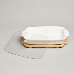 БЛЮДО ДЛЯ ВЫПЕКАНИЯ И СЕРВИРОВКИ LEFARD "MUSE" СО СТЕКЛ.КРЫШКОЙ НА ДЕР.ПОДСТАВКЕ 34,5*21*11СМ 1400МЛ