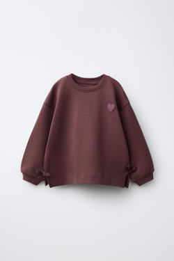 ZARA ТОЛСТОВКА С БАНТАМИ И СЕРДЦЕМ, ШОКОЛАДНЫЙ
