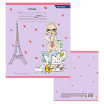 Тетрадь 12л., клетка, Alingar, скрепка, блок офсет, 100% белизна, мелованный картон (стандарт), "Милые девочки"