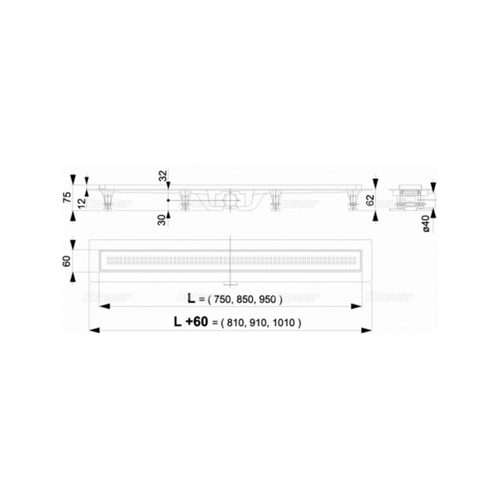 Трап линейный комбинированный Simple APZ9-550M/AG100201550 гор.отвод, решетка в компл., нерж. сталь