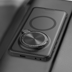 Чехол прозрачный тонированный (Transparent Black) от Nillkin с металлической крышкой и MagSafe на Huawei Honor Magic 7 Pro, серия CamShield Prop Magnetic Case