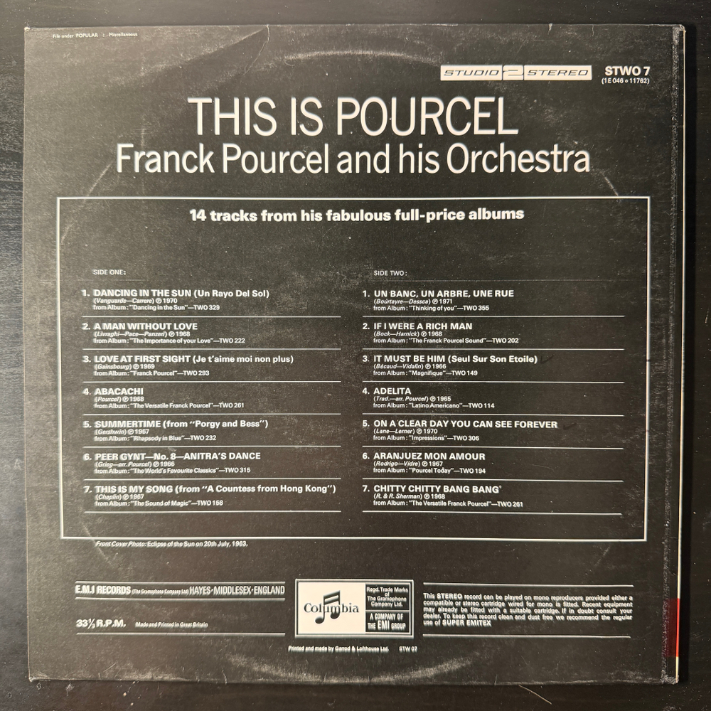 Franck Pourcel And His Orchestra ‎– This Is Pourcel (Англия 1972г.) Promo