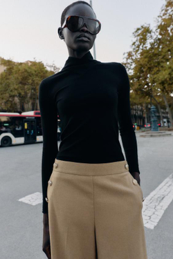 ZARA БРЮКИ-КЮЛОТЫ С ПУГОВИЦАМИ, РЫЖЕВАТО-КОРИЧНЕВЫЙ