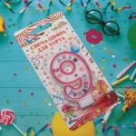 Свеча для торта Цифра С Днем Рождения «9» 6 см, розовый