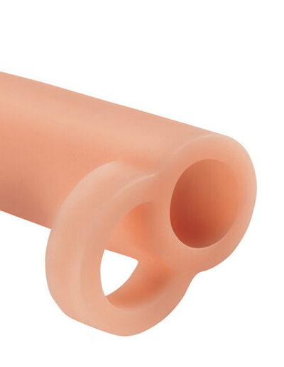 Длинная расширяющая пенис насадка с креплением на мошонке Real Feel Enhancer XL (Цвет: телесный)