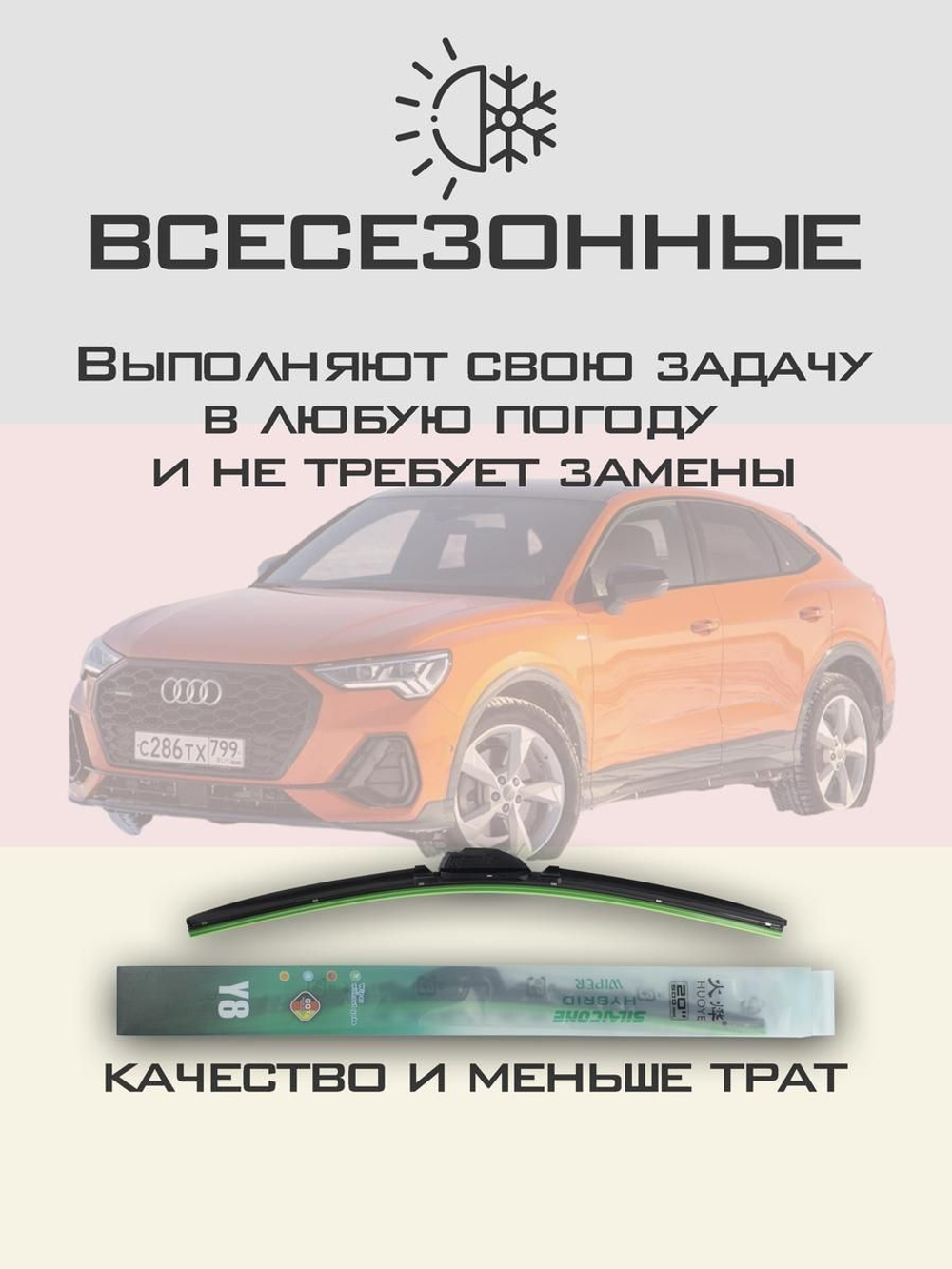 Щетки стеклоочистителя HUOYE Y8 600/500 мм на Audi RSQ3Sportback | Push button