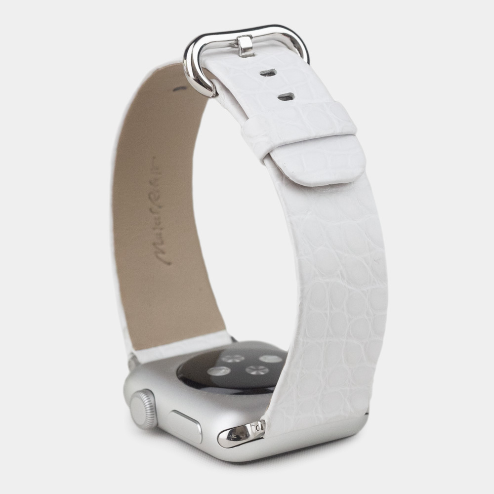 Ремешок для Apple Watch 44/45/46 mm из кожи аллигатора, белого цвета