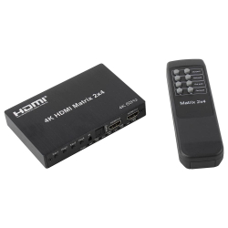 Разветвители и преобразователи видеосигнала ORIENT HSP0204HN-2.0, HDMI матричный переключатель / разветвитель 2-&gt;4 с аудиовыходами, UHD 4K / 60Гц (3840x2160), HDR, HDMI 2.0, HDCP 2.2, пульт ДУ, внешний БП 5В / 2A, метал.корпус (33266)