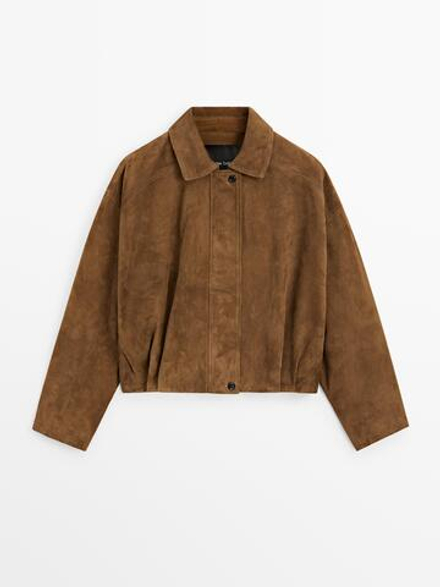 Massimo Dutti Короткий замшевый бомбер, коричневый