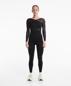Oysho Длинный комбинезон Perfect-Adapt с сетчатыми вставками, черный