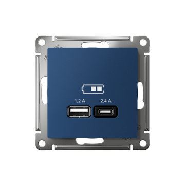 Розетка USB AtlasDesign тип A+C 5В/2.4А 2х5В/1.2А механизм аквамарин SE ATN001139