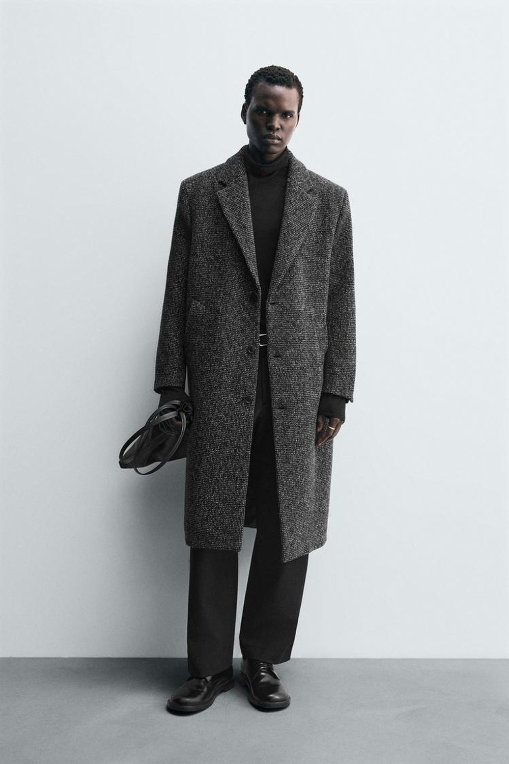 ZARA ПАЛЬТО ИЗ РЕЛЬЕФНОЙ СМЕСОВОЙ ШЕРСТИ, ЧЕРНЫЙ