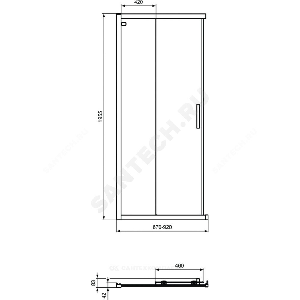 Дверь душевая CONNECT 2 Corner Square/Rectangular реверсивная 900х1950 мм Ideal Standard K9261EO .