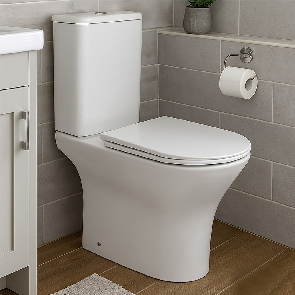 Унитаз напольный Azario FRETTA ROUND 650x340x790 безободковый, в комплекте прямым сиденьем микролифт (AZ-7121A)