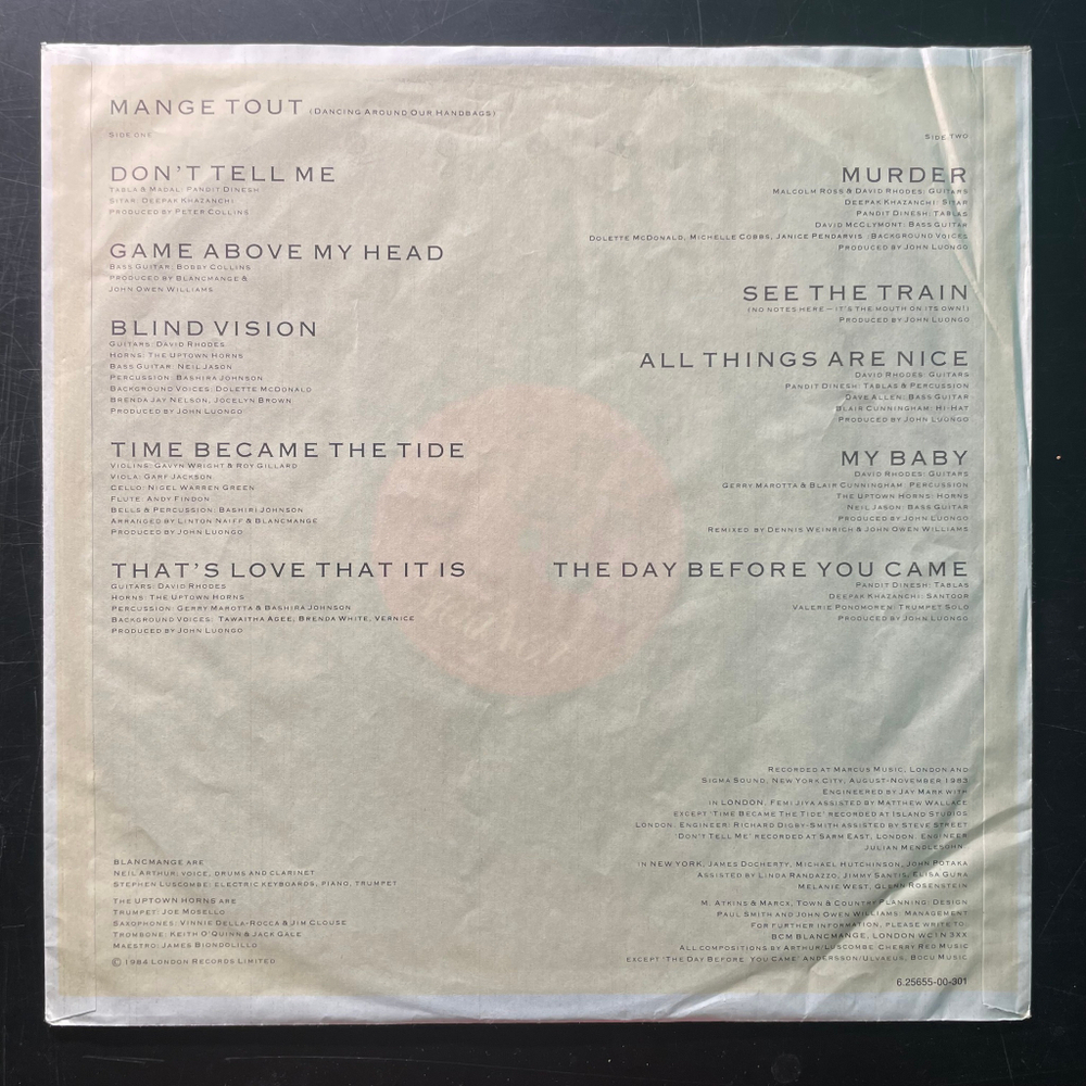 Blancmange ‎– Mange Tout (Германия 1984г.)