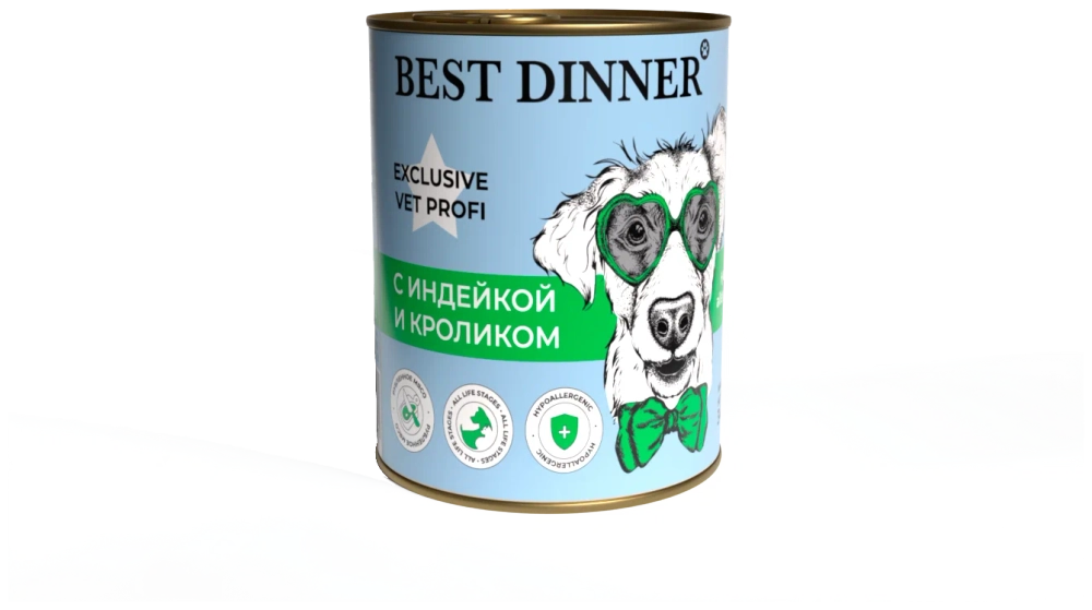 BEST DINNER Vet Profi Консервы для собак при пищевой аллергии с индейкой и кроликом 0,34 кг