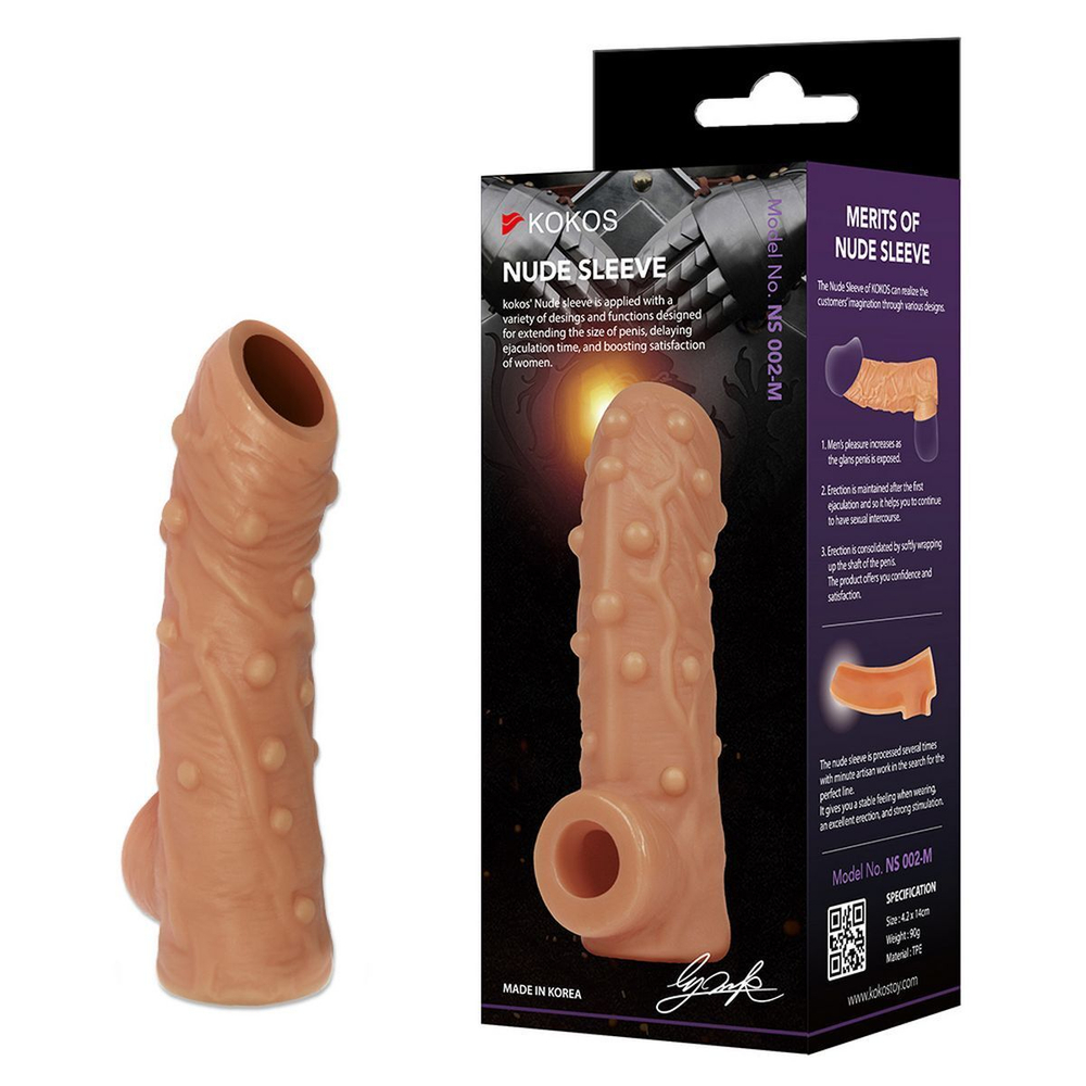 Телесная насадка с пупырышками и открытой головкой Nude Sleeve 002 L - 14 см.