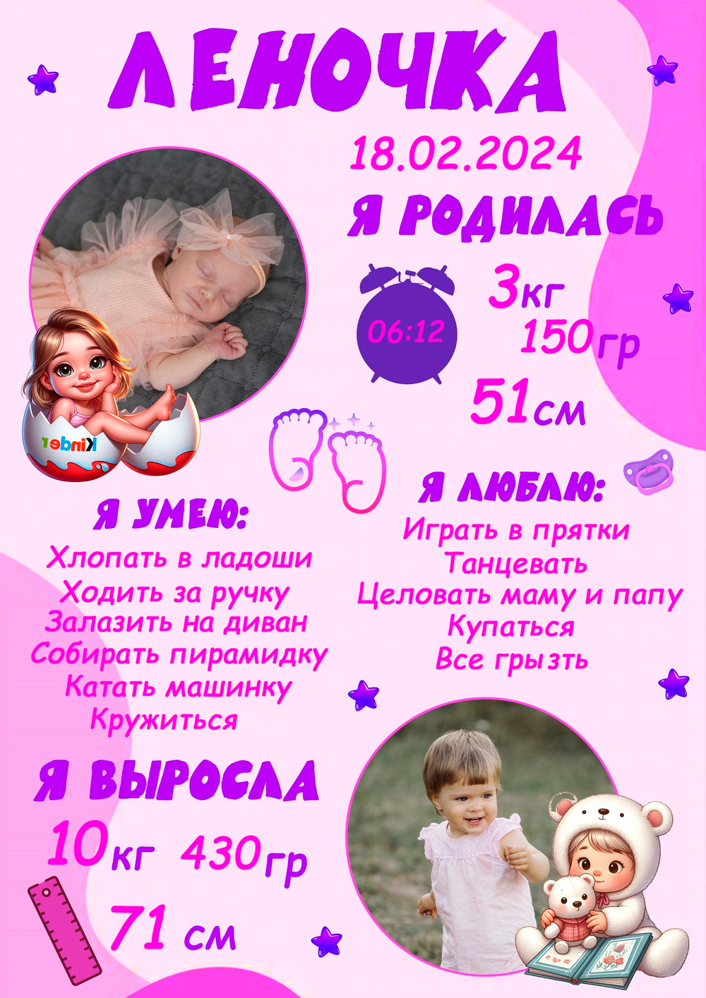 Метрика на 1 год для девочки