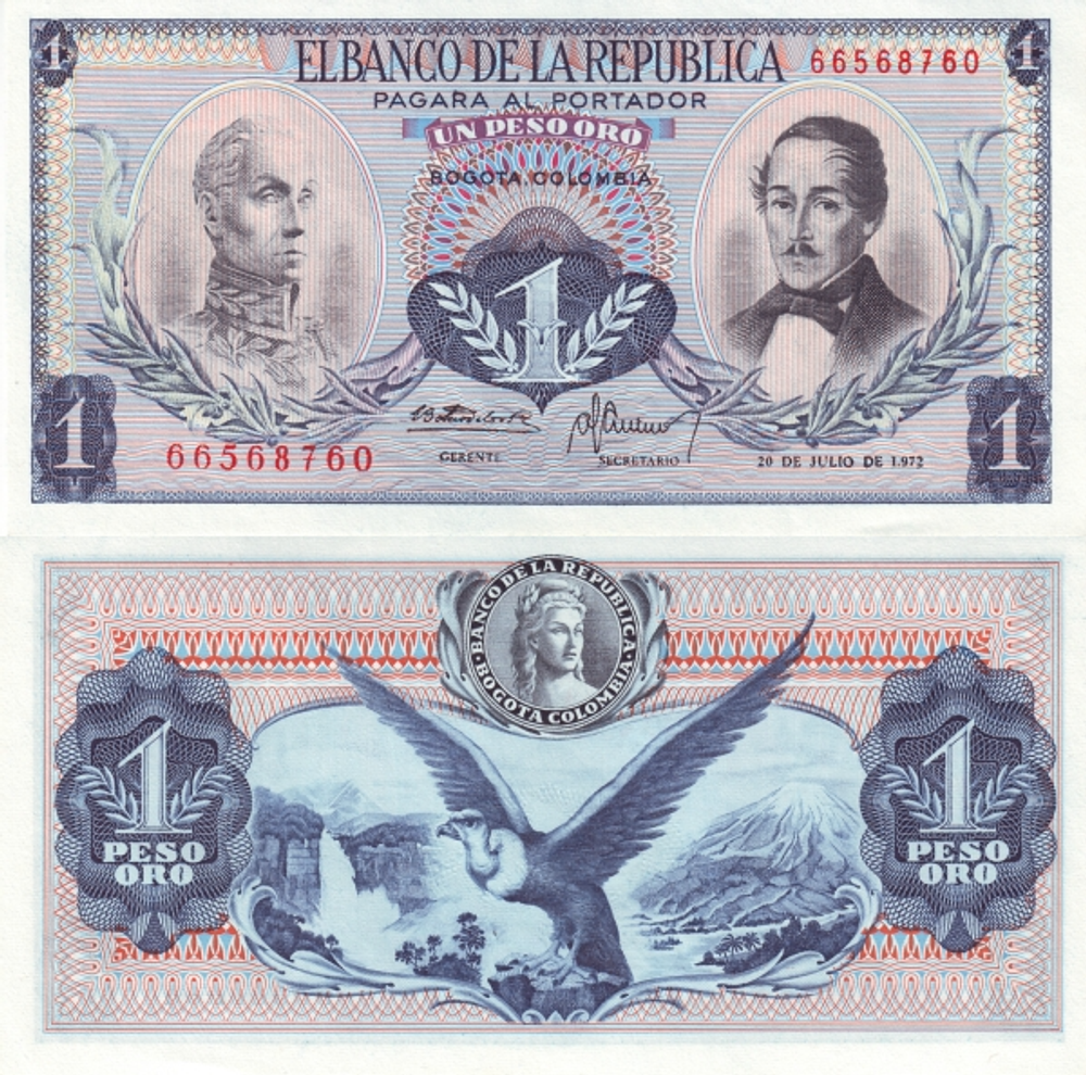 Колумбия 1 песо 1959-1977 Кондор UNC