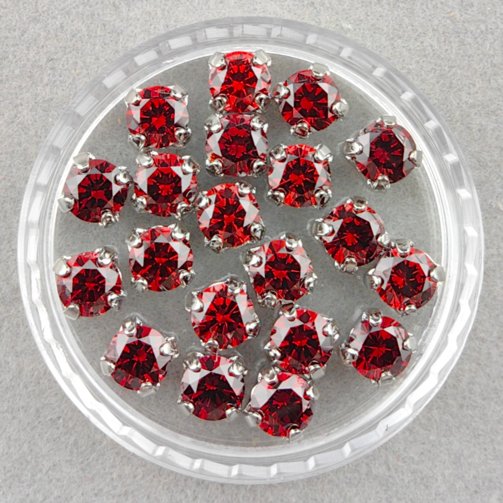 Фианиты шатоны в оправах, Garnet/Rhodium