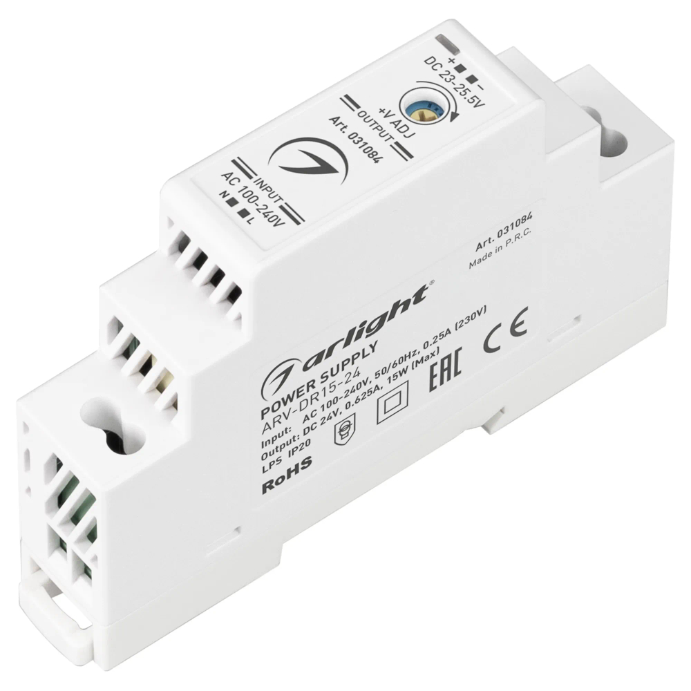 Блок питания ARV-DR15-24 (24V, 0.63A, 15W) (Arlight, IP20 DIN-рейка) 031084