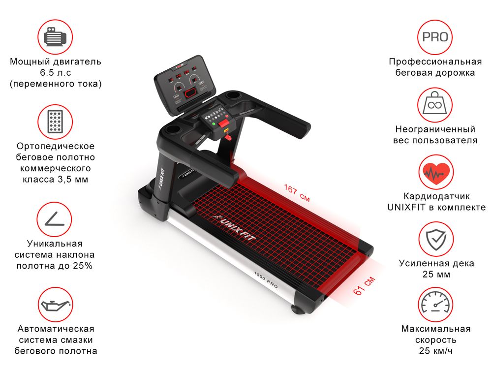 Беговая дорожка UNIXFIT T-1550 PRO (LED)