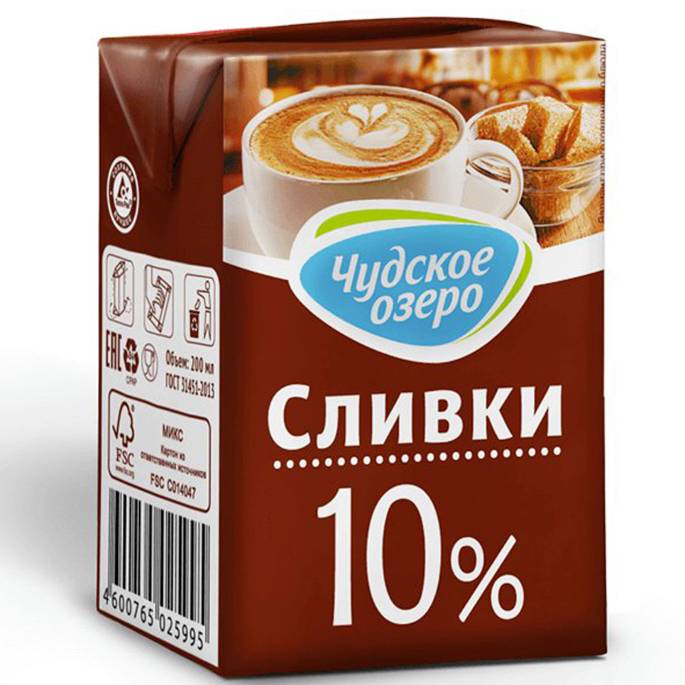 Сливки Чудское Озеро 10% 200 мл