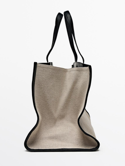 Massimo Dutti Большая кожаная сумка-шопер, бежевый