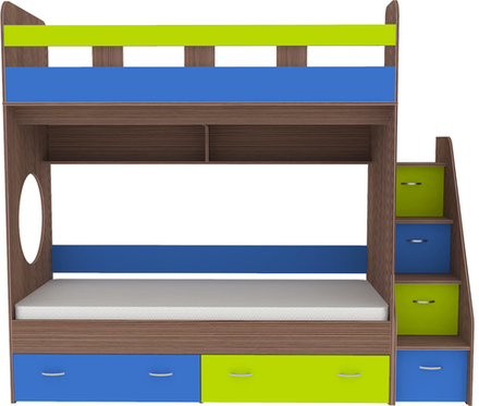 Двухъярусная кровать КарИВи Юниор 1 90х200 Бодего Темный Голубой, Лайм