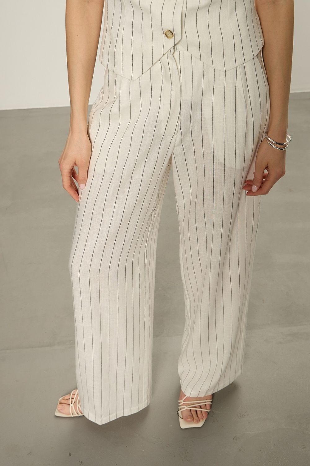 Брюки Палаццо на молнии полоска ЛЁН (Размер 42)