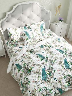 Постельное белье Сказка "Павлины" евро Наволочка 70х70 см 2 шт Простынь на резинке 180х200 см Пододеяльник 200х215 см, поплин
