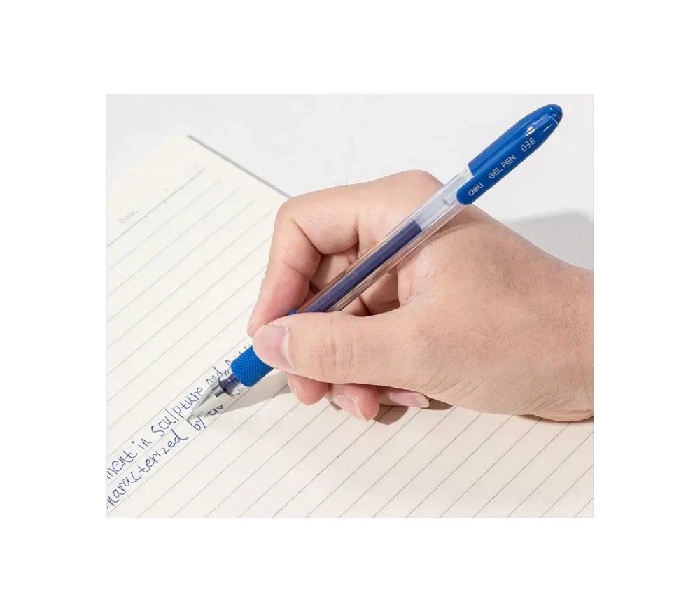 Ручка гелевая Deli 0.38мм, рез. манжета, игловидный наконечник, синяя EG150-BL