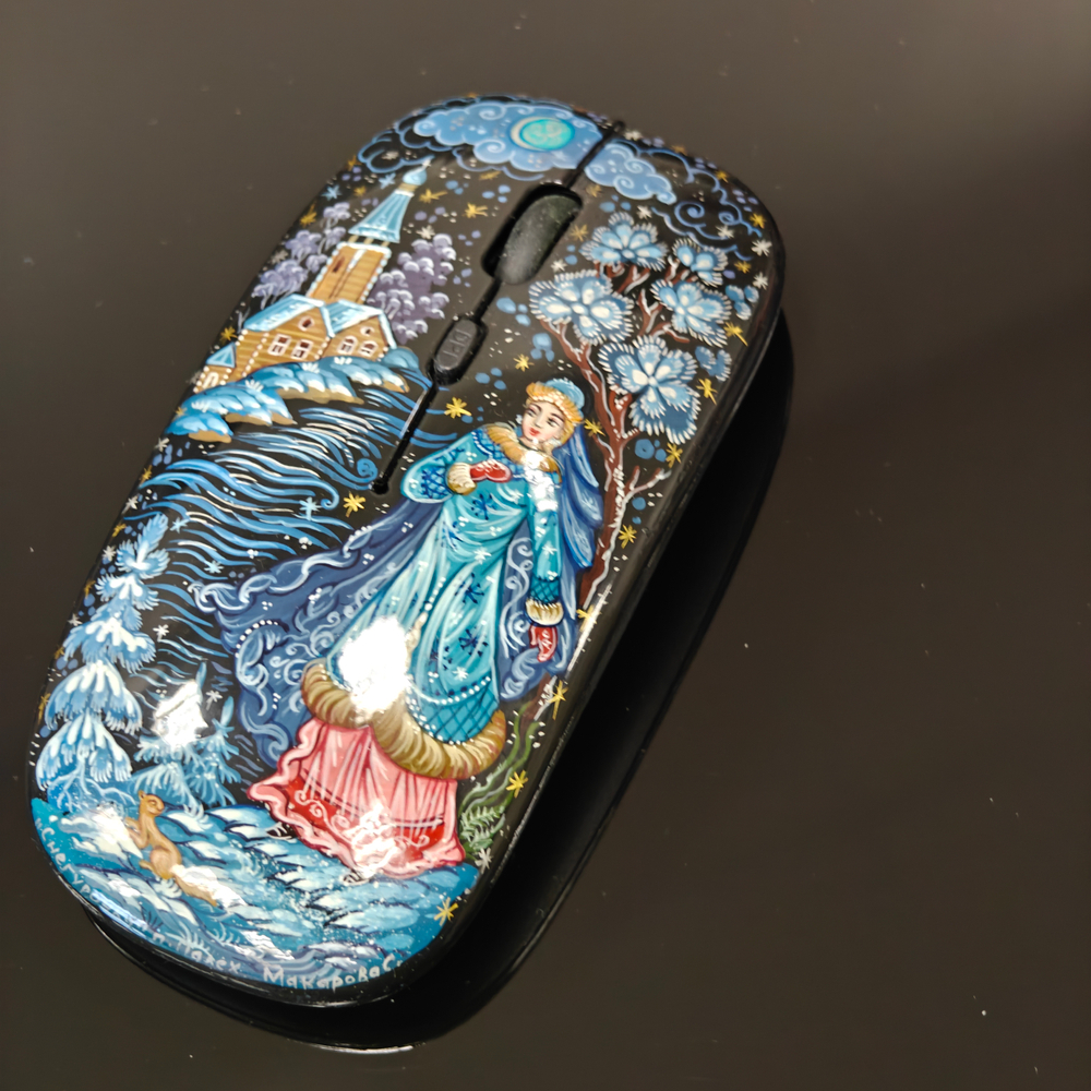 Мышь беспроводная, с ручной росписью Палех "Снегурочка" N4