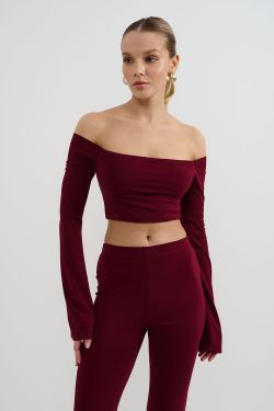 Бандо с длинными рукавами клеш цвета бордо