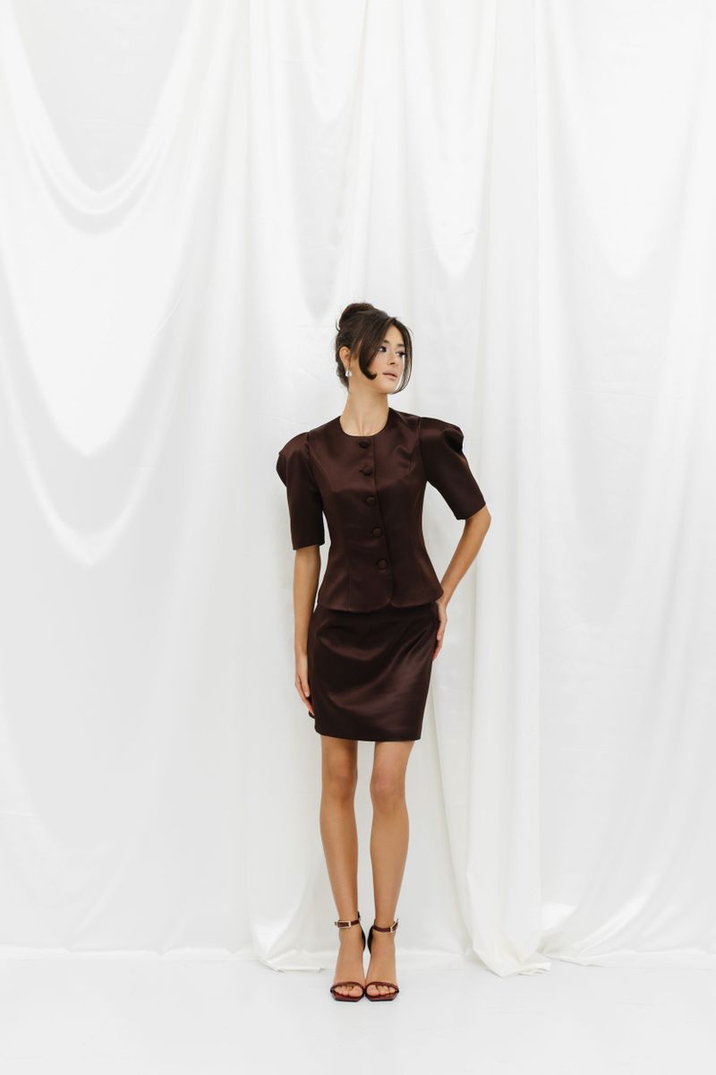 Юбка из атласа мини шоколадная