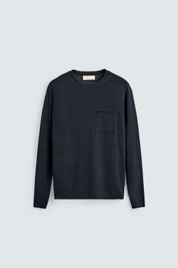 ZARA СВИТЕР КЛАССИЧЕСКОГО КРОЯ ИЗ 100% ЛЬНА, МОРСКОЙ СИНИЙ
