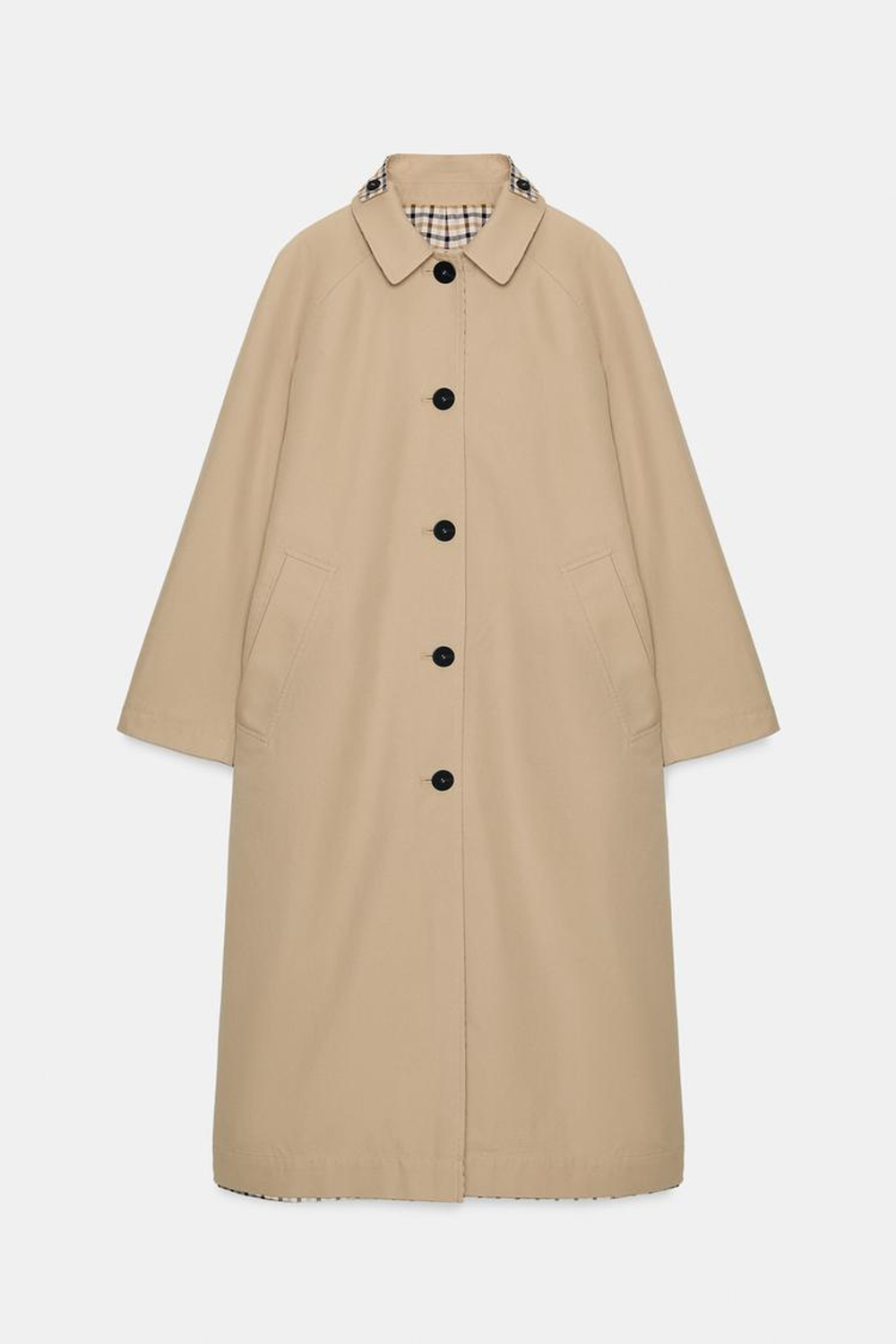 ZARA ДВУСТОРОННИЙ ТРЕНЧ В КЛЕТКУ — ZW COLLECTION, БЕЖЕВО-КОРИЧНЕВЫЙ