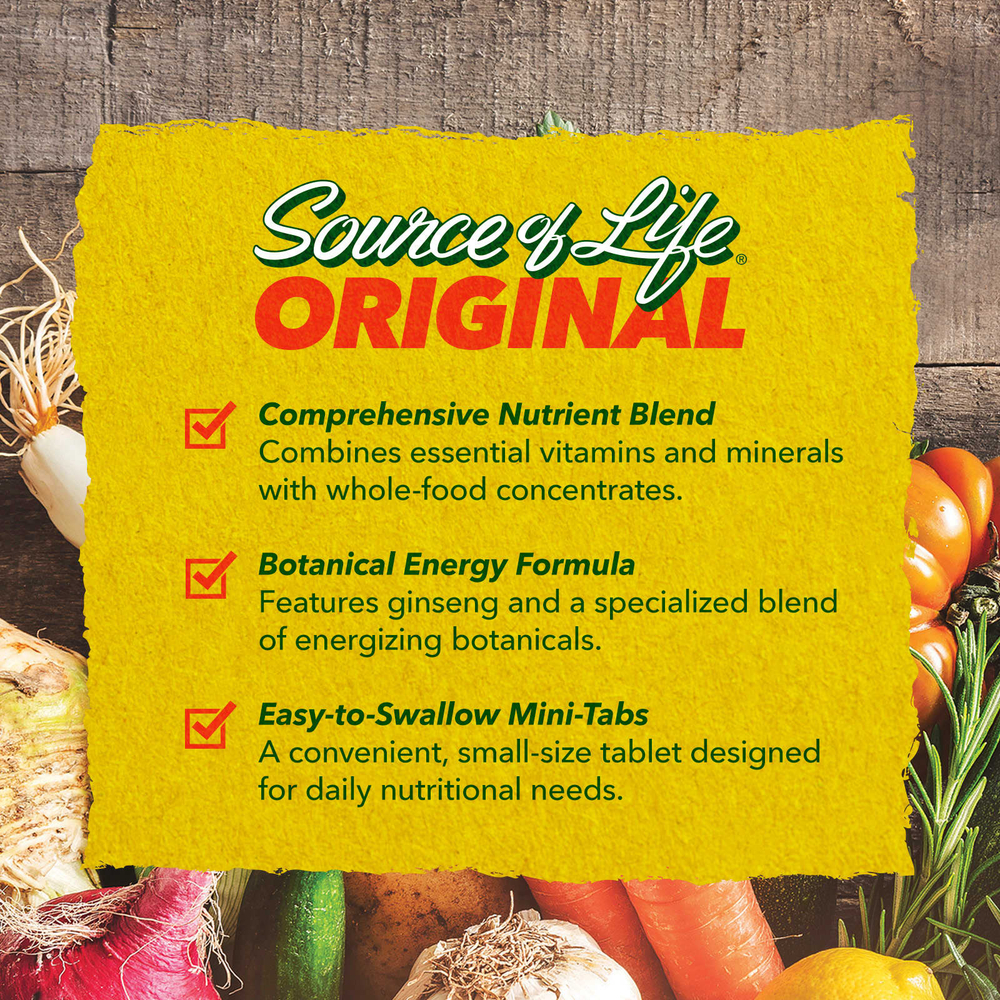 NaturesPlus, Source of Life®, оригинальные мини-таблетки, добавка с мультивитаминами, минералами и концентрированными цельными продуктами, 180 таблеток