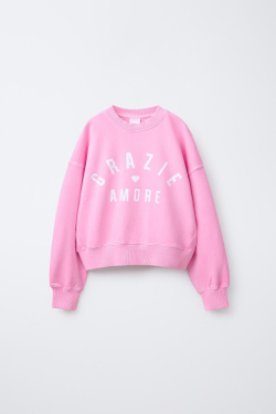 ZARA ТОЛСТОВКА С НАДПИСЬЮ, РОЗОВЫЙ