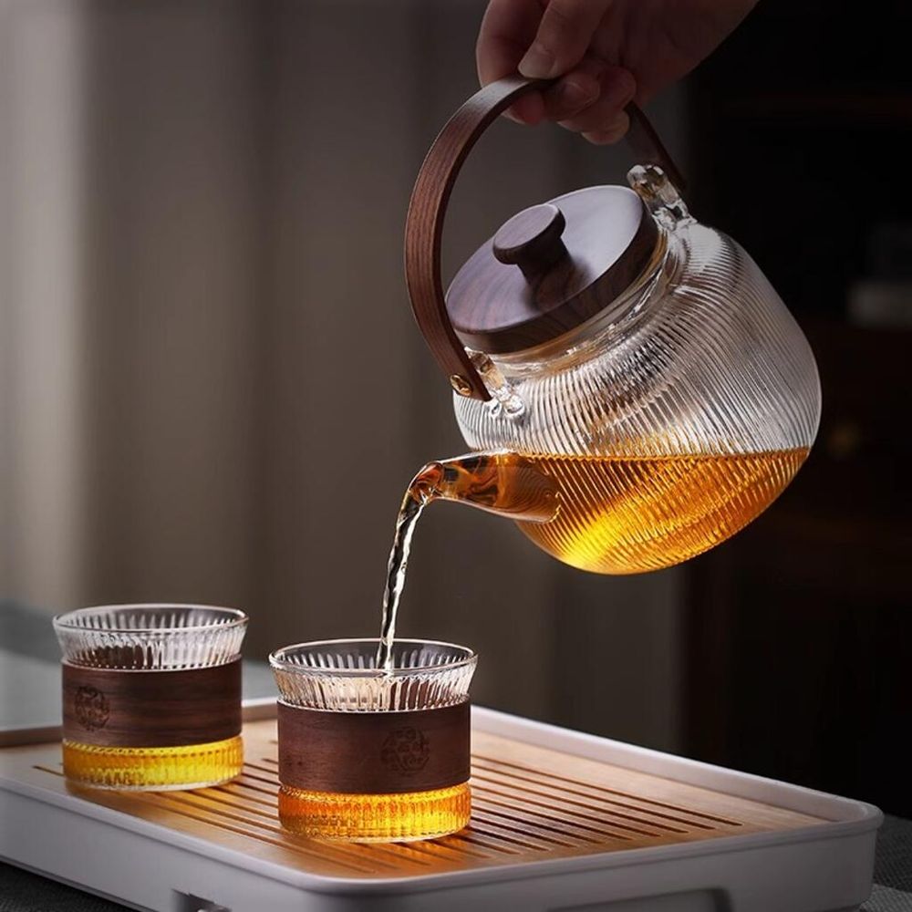 Чашка 170 мл кофейная без ручки Japanese Style Optical дерев. вставка Barista стекло Barbossa [1]