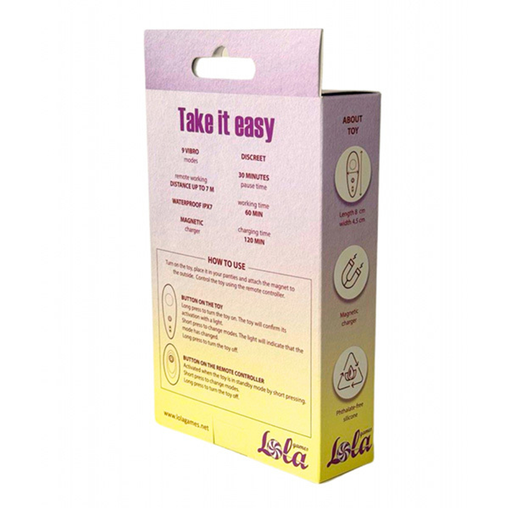 Малиновый перезаряжаемый вибратор в трусики 7,2см Lola Games Take it Easy Joy 9026-01lola