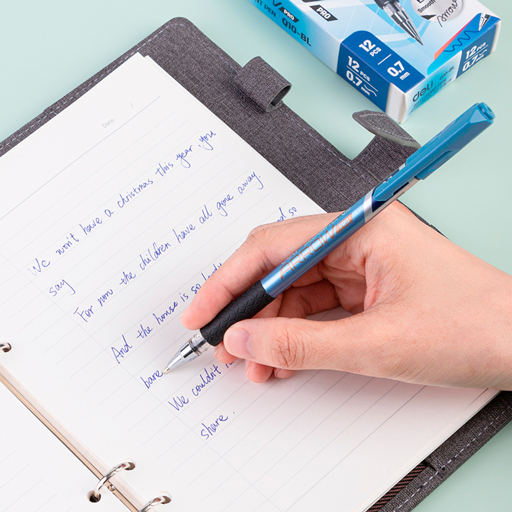 Ручка шариковая DELI "Arrow Q10", 0,7 мм, синяя, грип