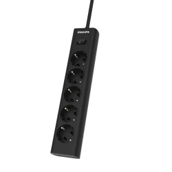 Сетевой фильтр удлинитель Philips CHP2155BB/51 с пятью стандартными розетками EU, с заземлением и защитой от перегрузок, 3 м, черный