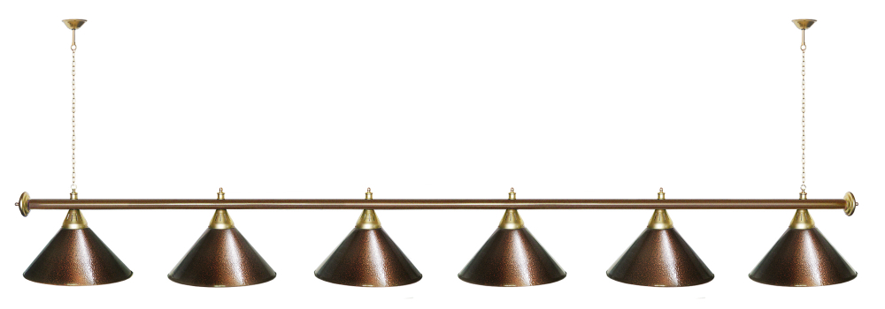 Лампа STARTBILLIARDS 6 пл. (плафоны зеленые,штанга зеленая,фурнитура золото)