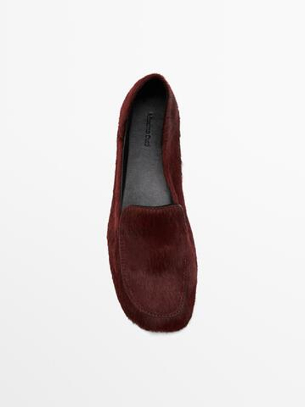 Massimo Dutti Лоферы из кожи с ворсом, красный